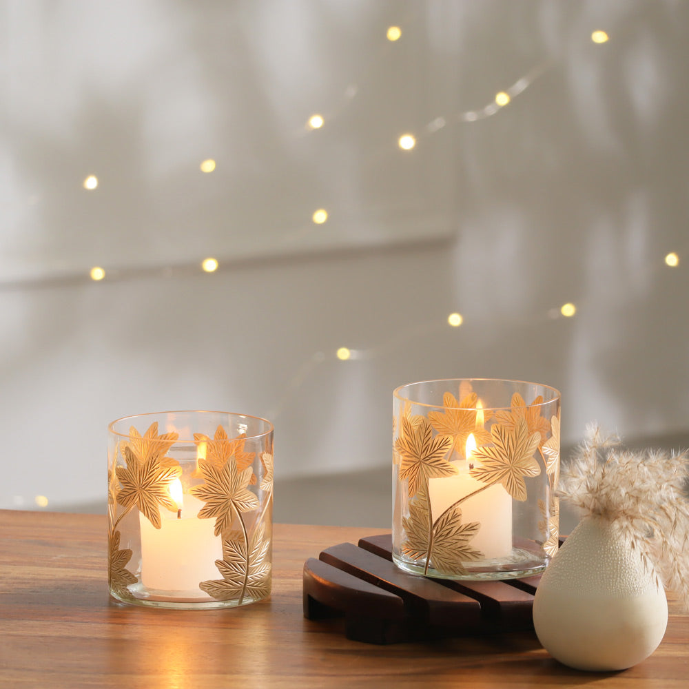 Maple Glass Hurricane - Brass