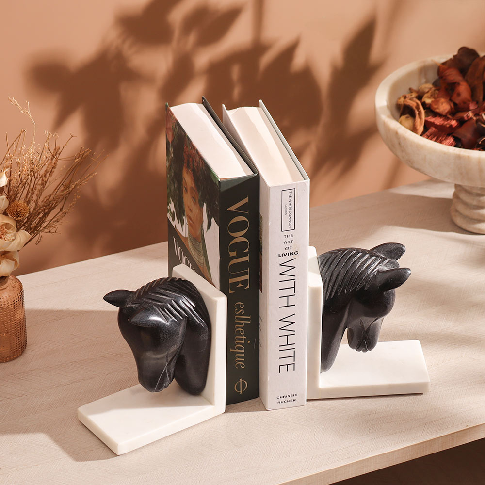 Mare Marble Bookends, Set of 2 - Black White