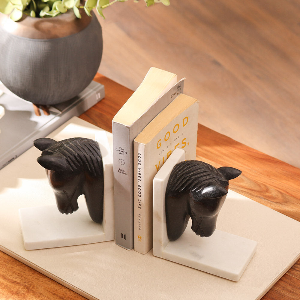 Mare Marble Bookends, Set of 2 - Black White
