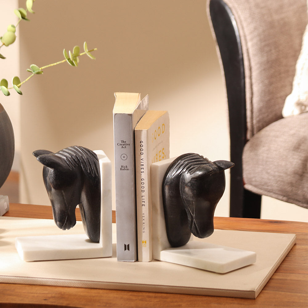 Mare Marble Bookends, Set of 2 - Black White