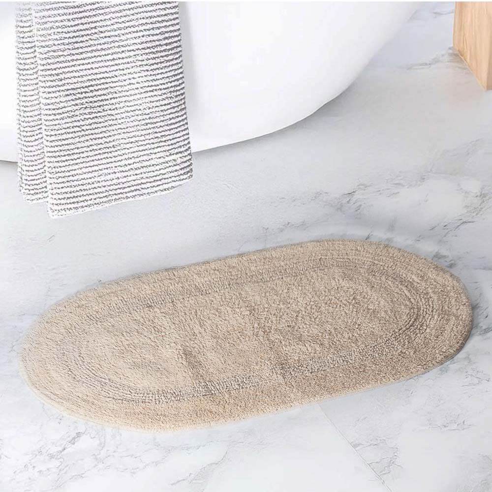 Mari Oval Loop-Tufted Bathmat - Beige
