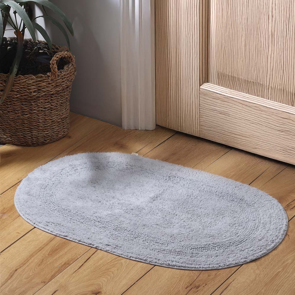 Mari Oval Loop-Tufted Bathmat - Pebble Grey