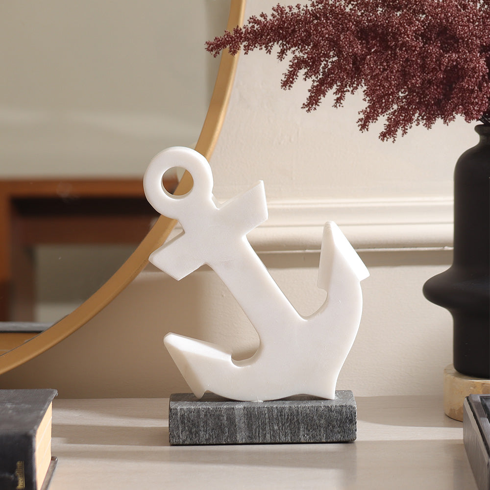 Marina Anchor Marble Sculpture - White Black