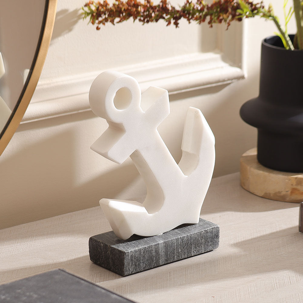 Marina Anchor Marble Sculpture - White Black