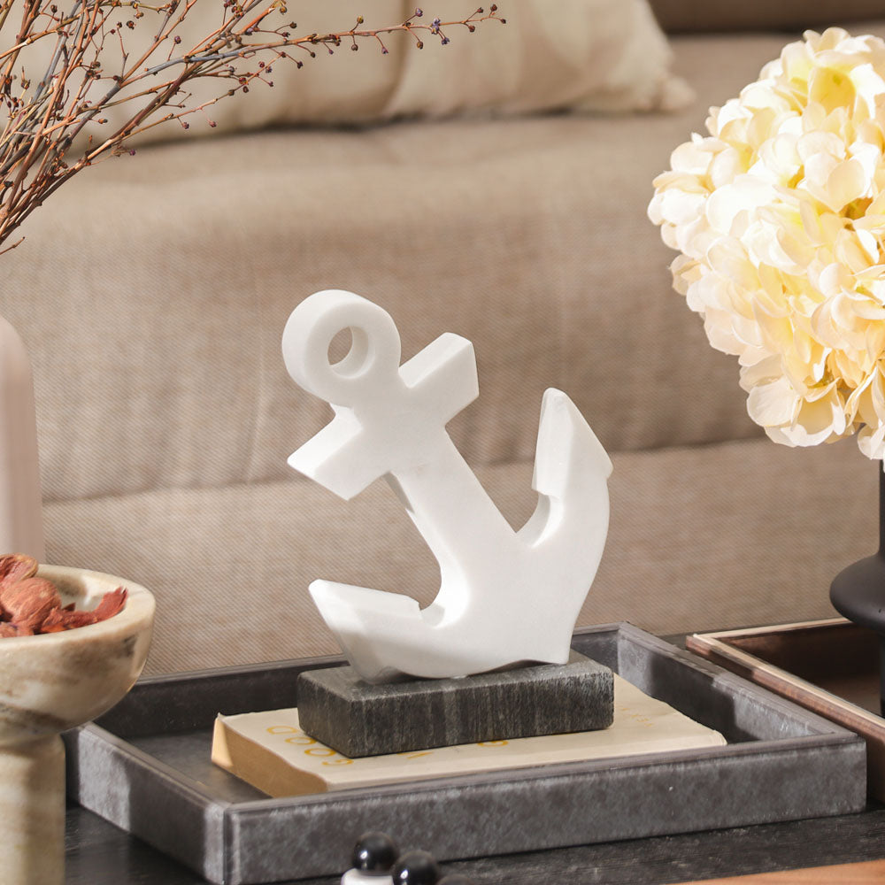 Marina Anchor Marble Sculpture - White Black