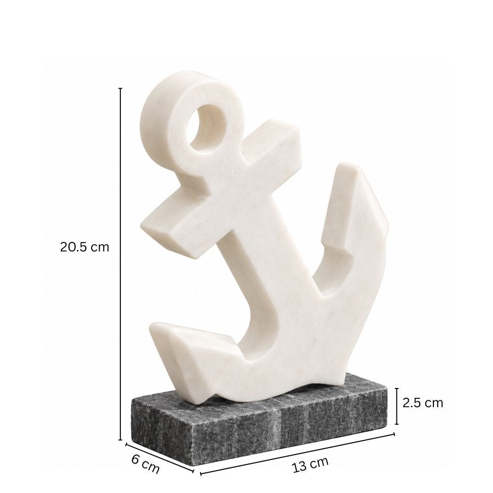 Marina Anchor Marble Sculpture - White Black