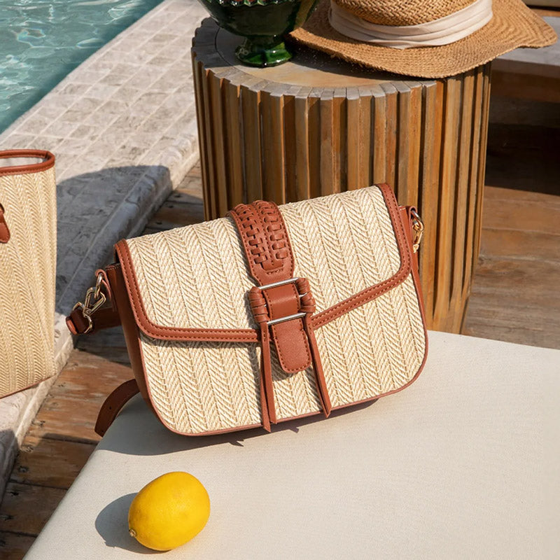 Marina Raffia Crossbody Bag - Tan