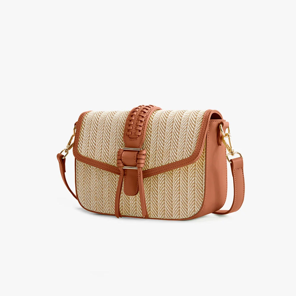 Marina Raffia Crossbody Bag - Tan