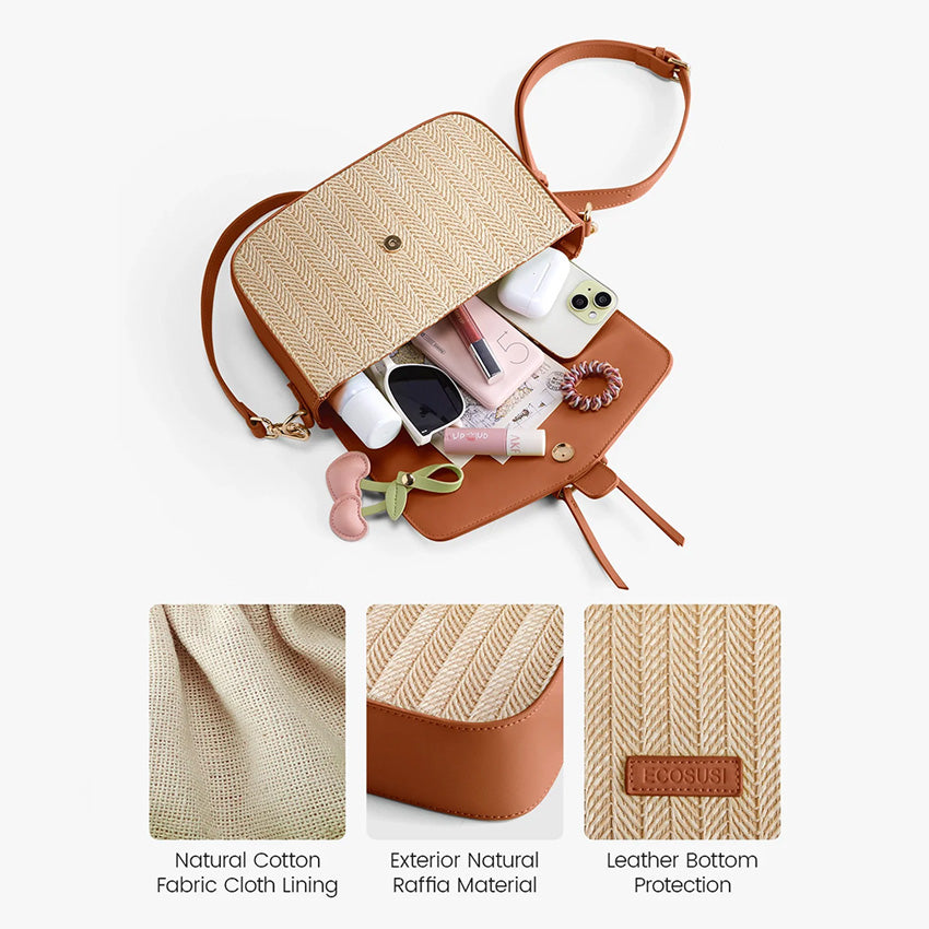 Marina Raffia Crossbody Bag - Tan