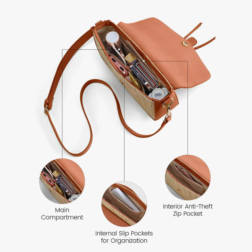 Marina Raffia Crossbody Bag - Tan