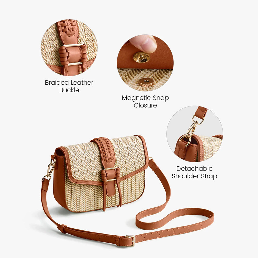 Marina Raffia Crossbody Bag - Tan