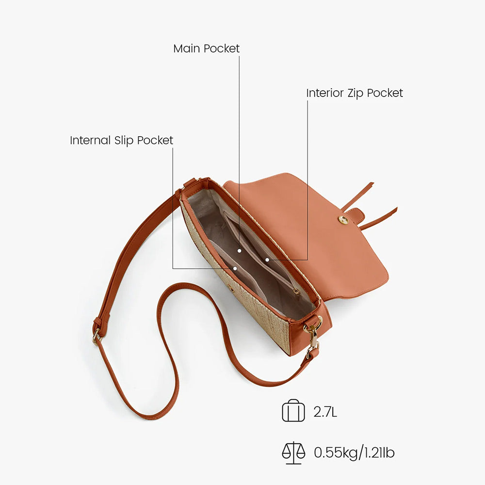 Marina Raffia Crossbody Bag - Tan