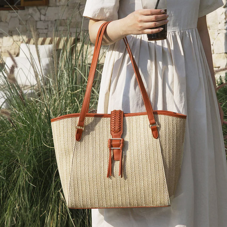 Marina Raffia Tote Bag - Tan