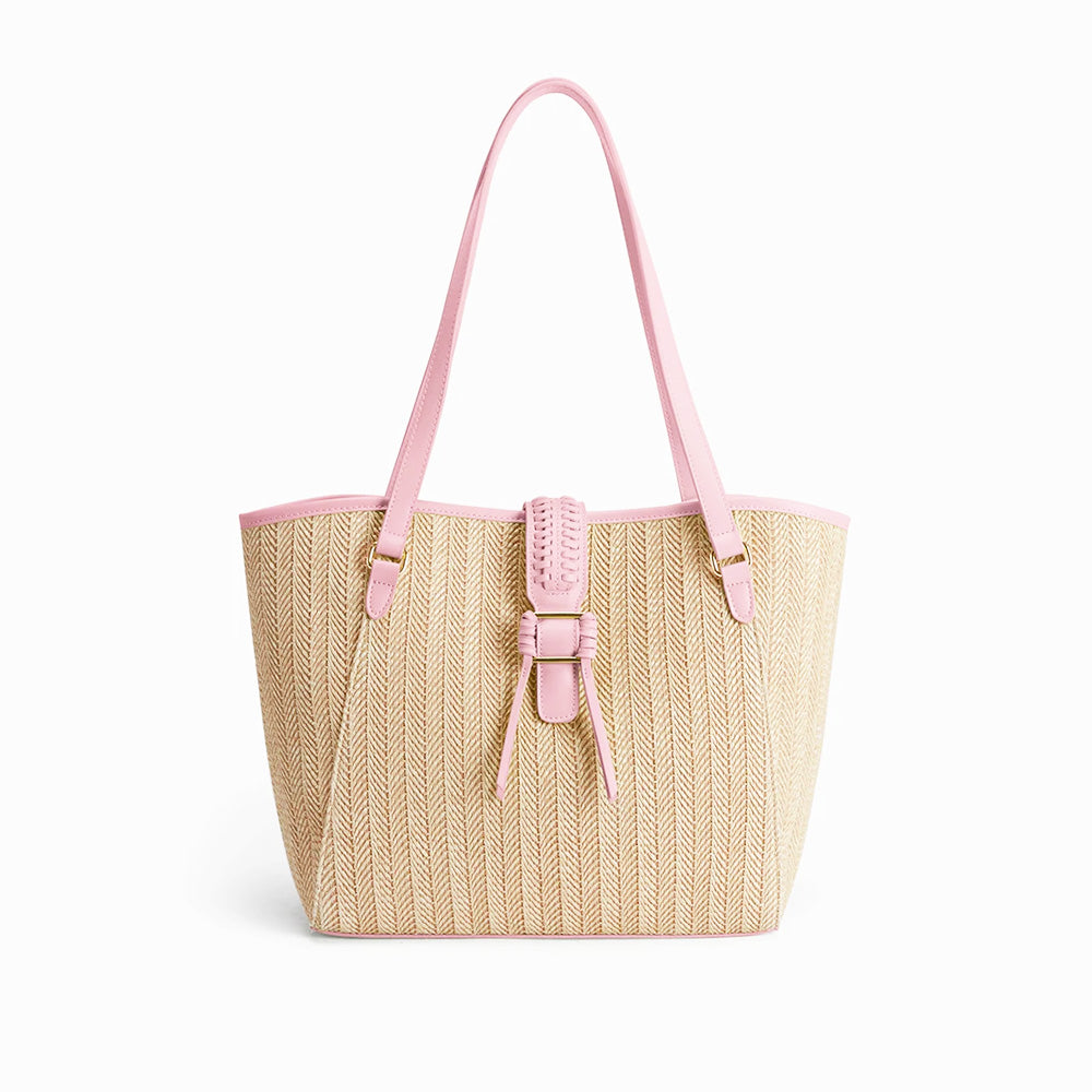 Marina Raffia Tote Bag - Pink