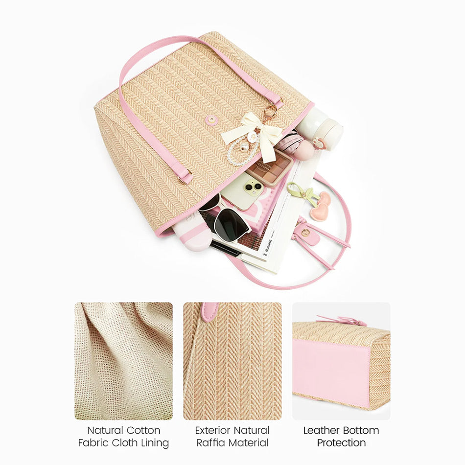 Marina Raffia Tote Bag - Pink