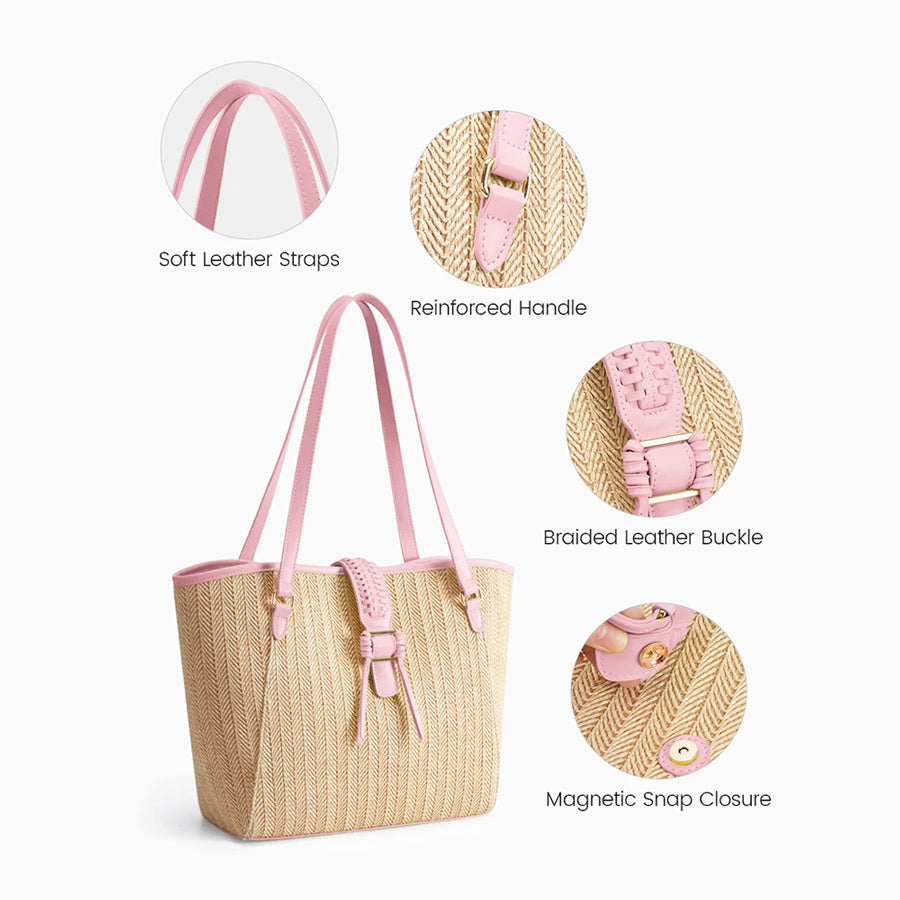 Marina Raffia Tote Bag - Pink