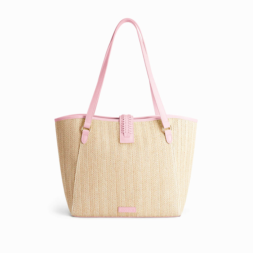 Marina Raffia Tote Bag - Pink
