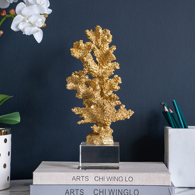 Marine Coral Sculpture With Base - Gold