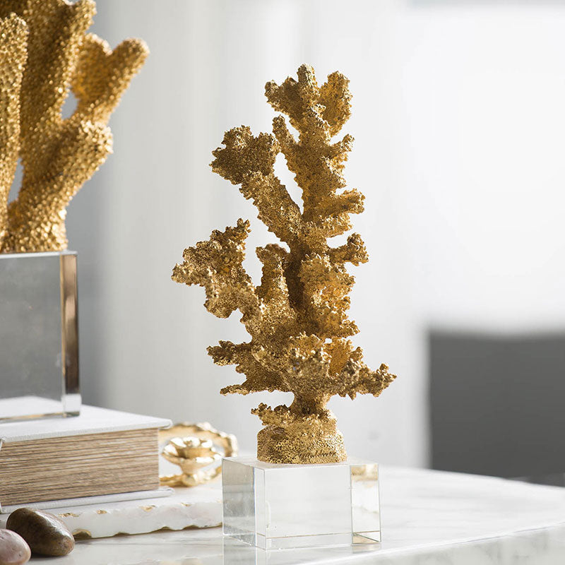 Marine Coral Sculpture With Base - Gold