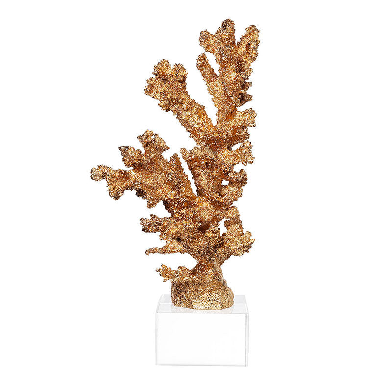 Marine Coral Sculpture With Base - Gold
