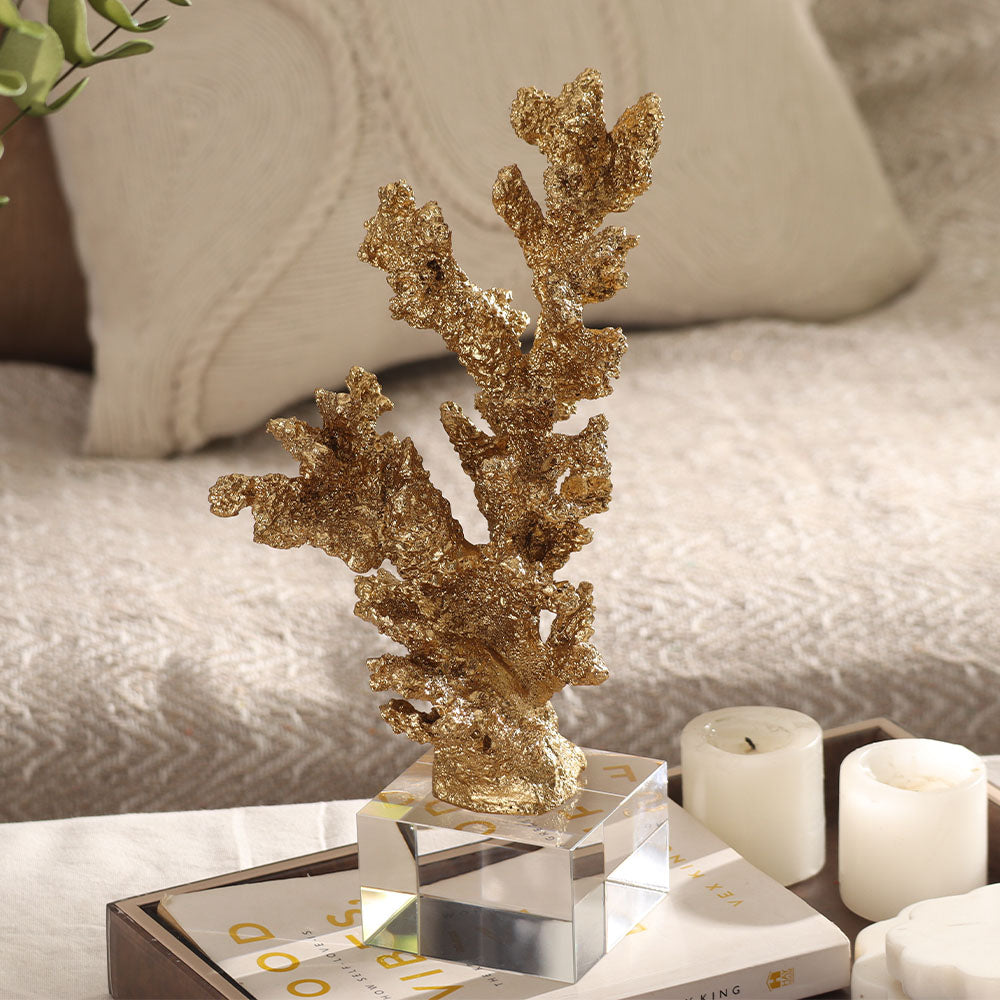 Marine Coral Sculpture With Base - Gold