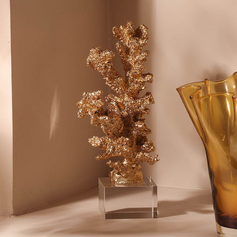 Marine Coral Sculpture With Base - Gold