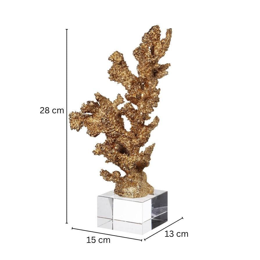 Marine Coral Sculpture With Base - Gold