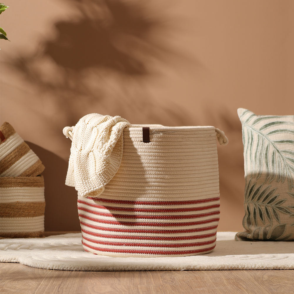 Marla Striped Laundry Basket - Cream Rust