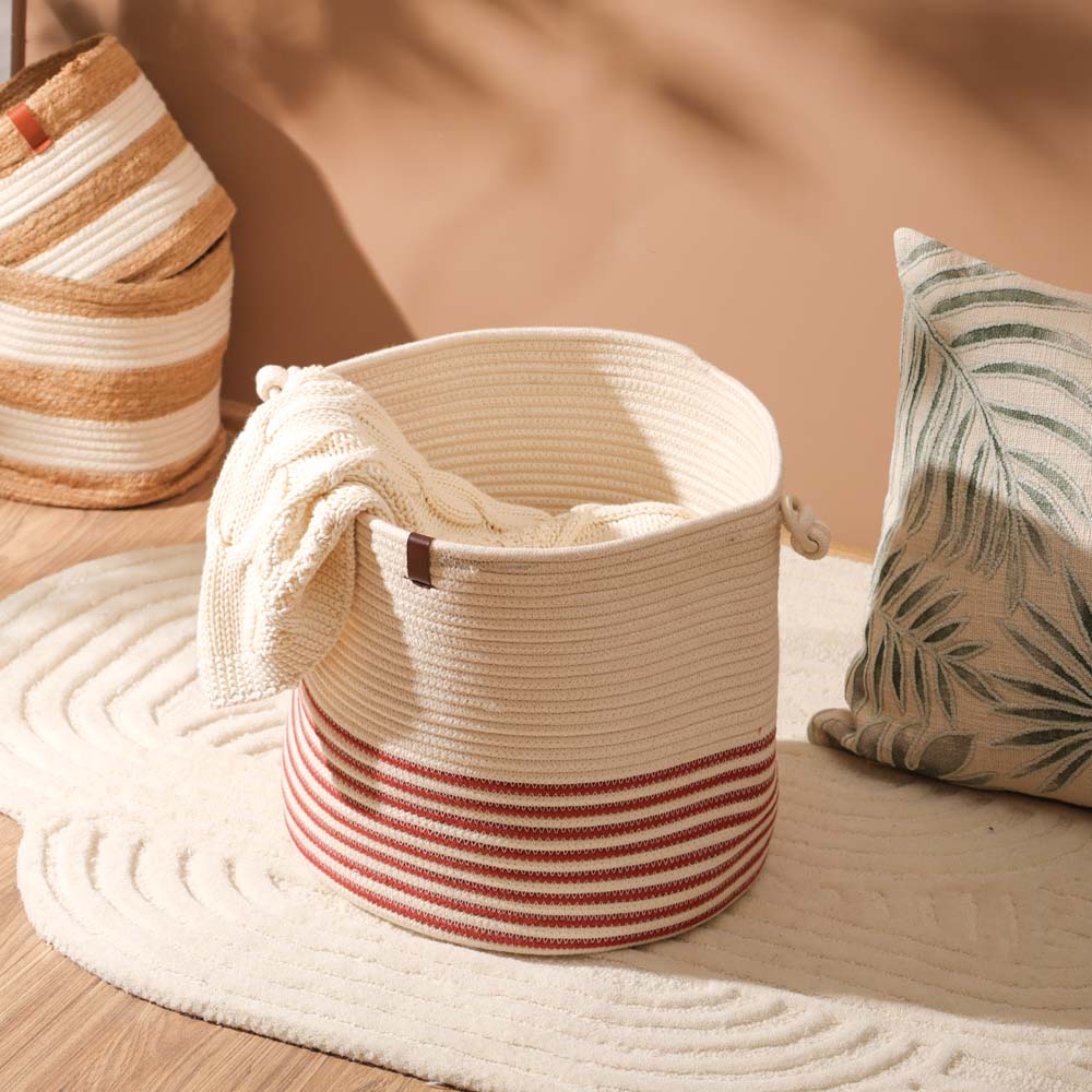 Marla Striped Laundry Basket - Cream Rust