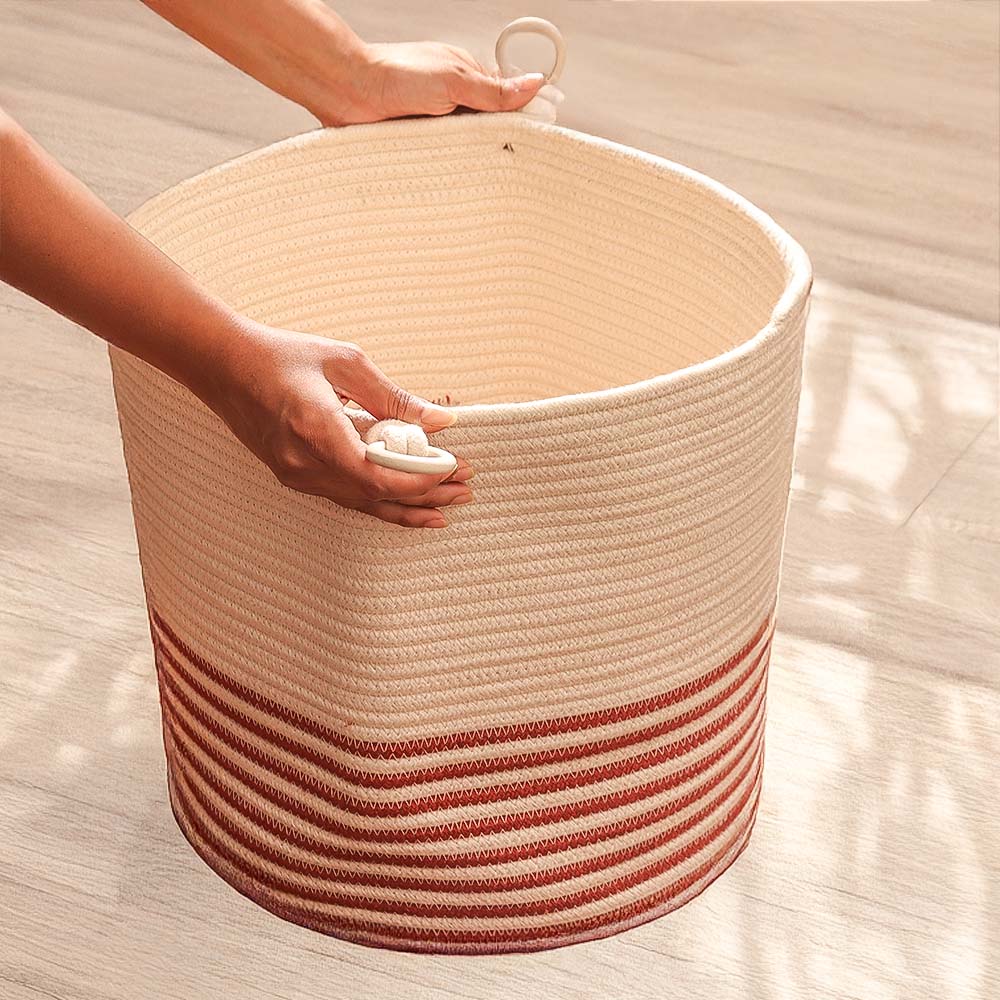 Marla Striped Laundry Basket - Cream Rust