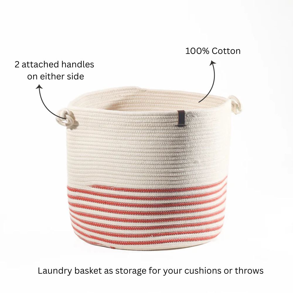 Marla Striped Laundry Basket - Cream Rust