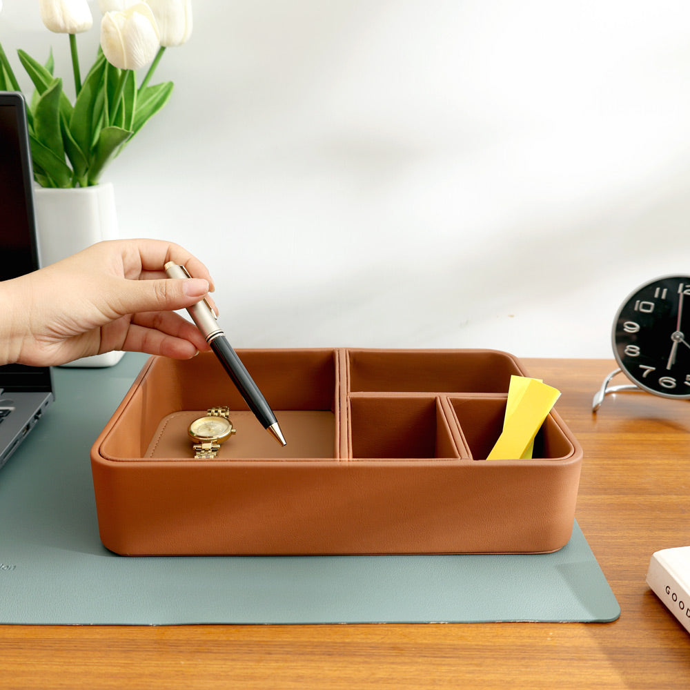 Marqis 4-Compartment Organiser Tray Small - Tan Brown