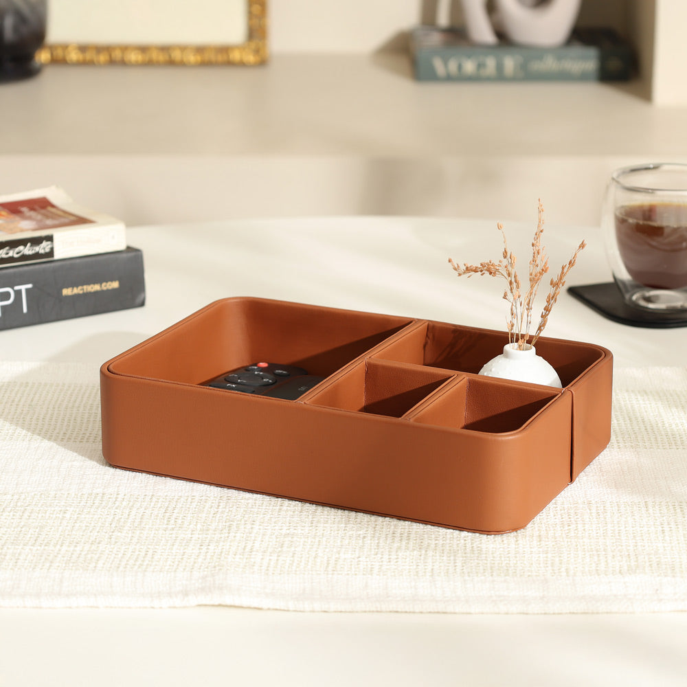 Marqis 4-Compartment Organiser Tray Small - Tan Brown