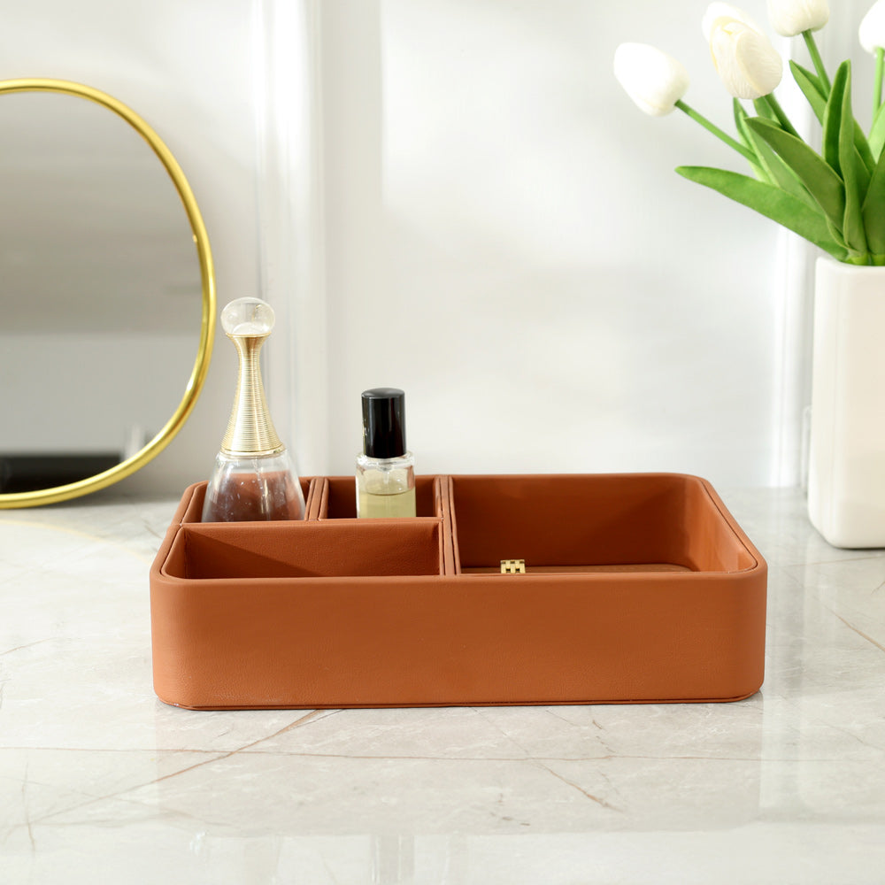 Marqis 4-Compartment Organiser Tray Small - Tan Brown
