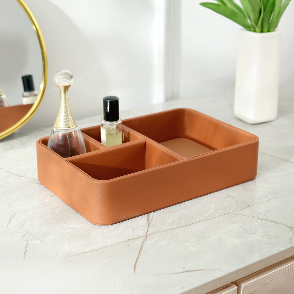 Marqis 4-Compartment Organiser Tray Small - Tan Brown