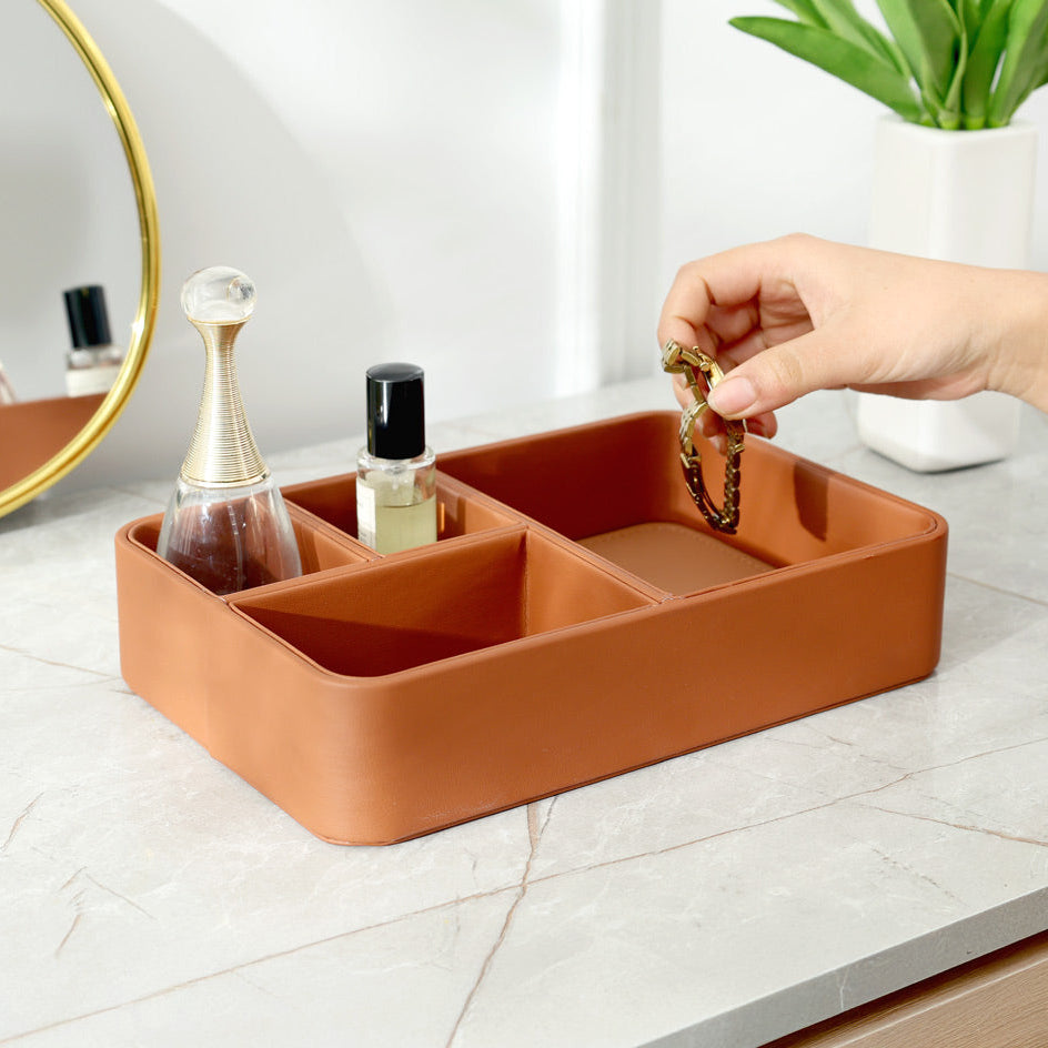 Marqis 4-Compartment Organiser Tray Small - Tan Brown