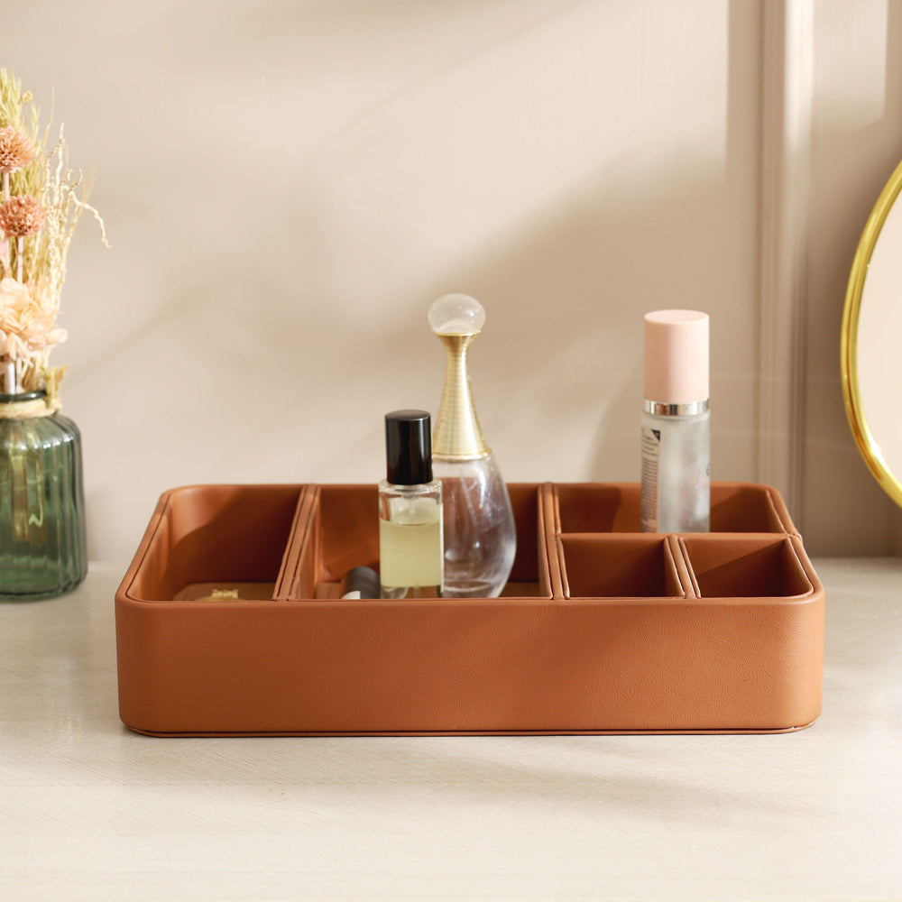 Marqis 5-Compartment Organiser Tray Medium - Tan Brown