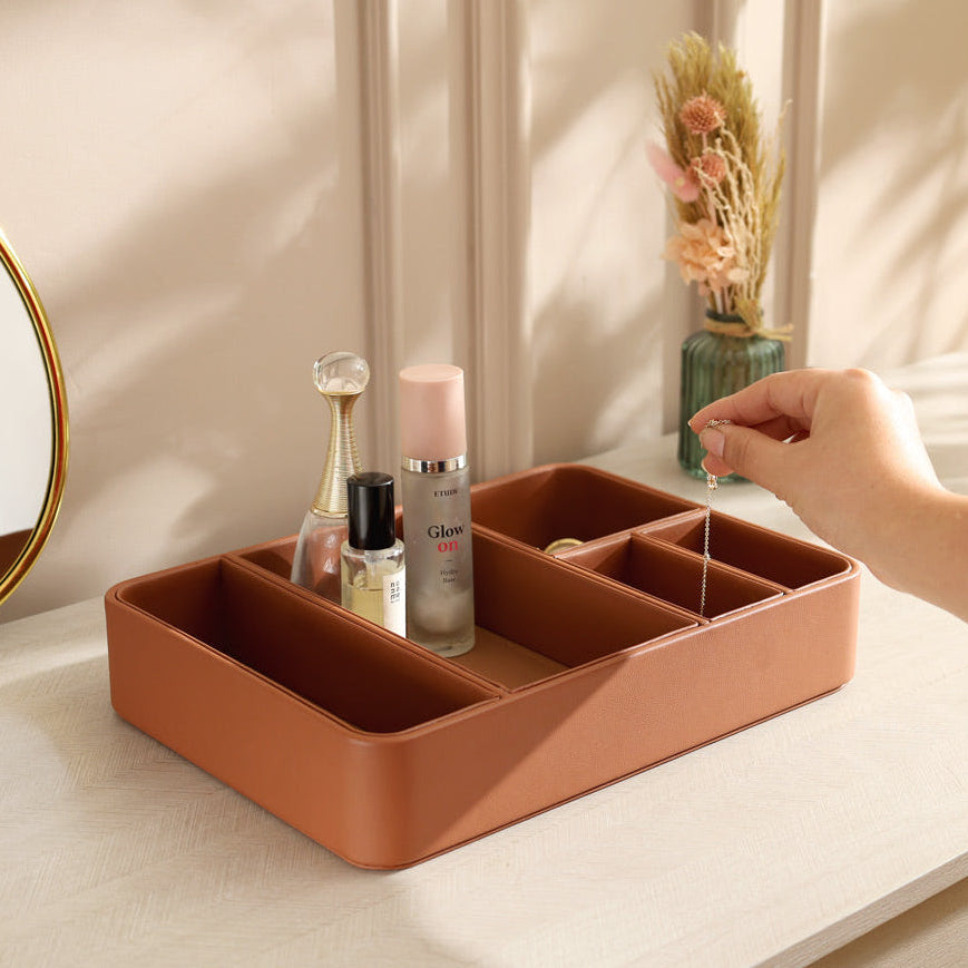 Marqis 5-Compartment Organiser Tray Medium - Tan Brown