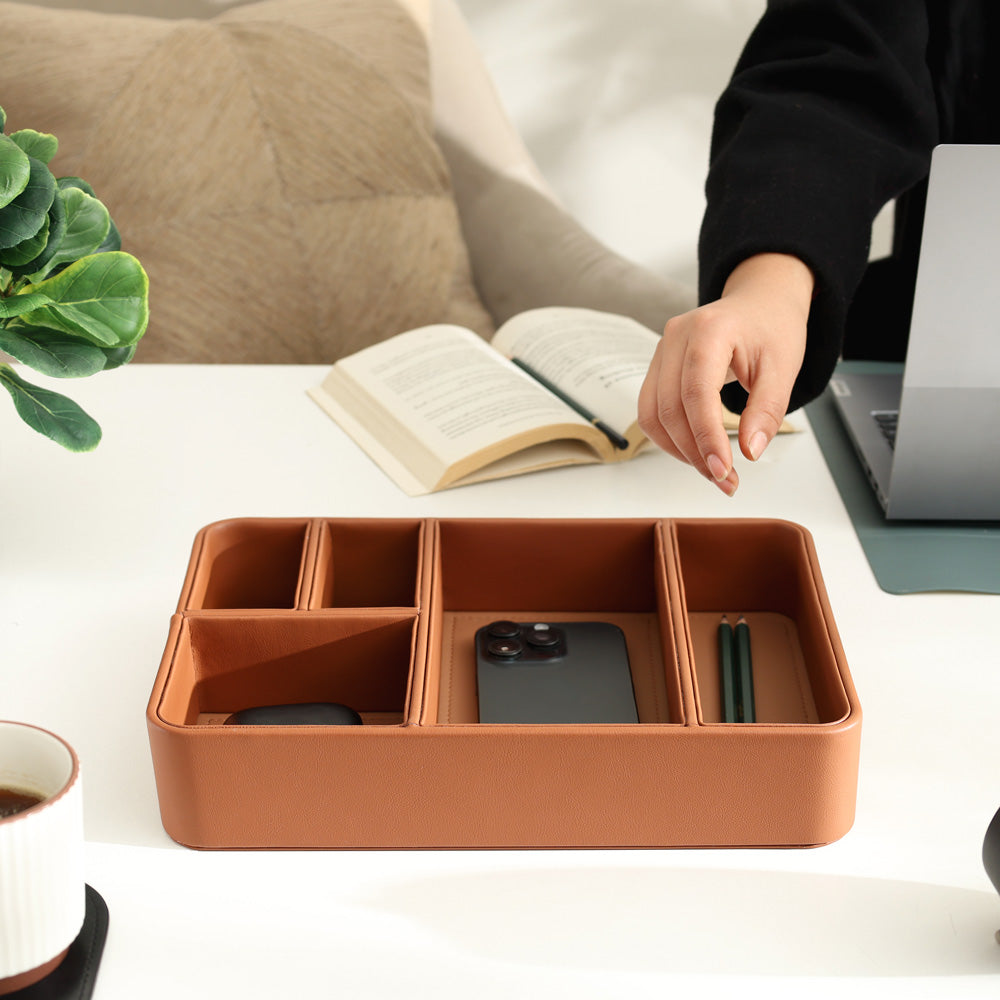Marqis 5-Compartment Organiser Tray Medium - Tan Brown