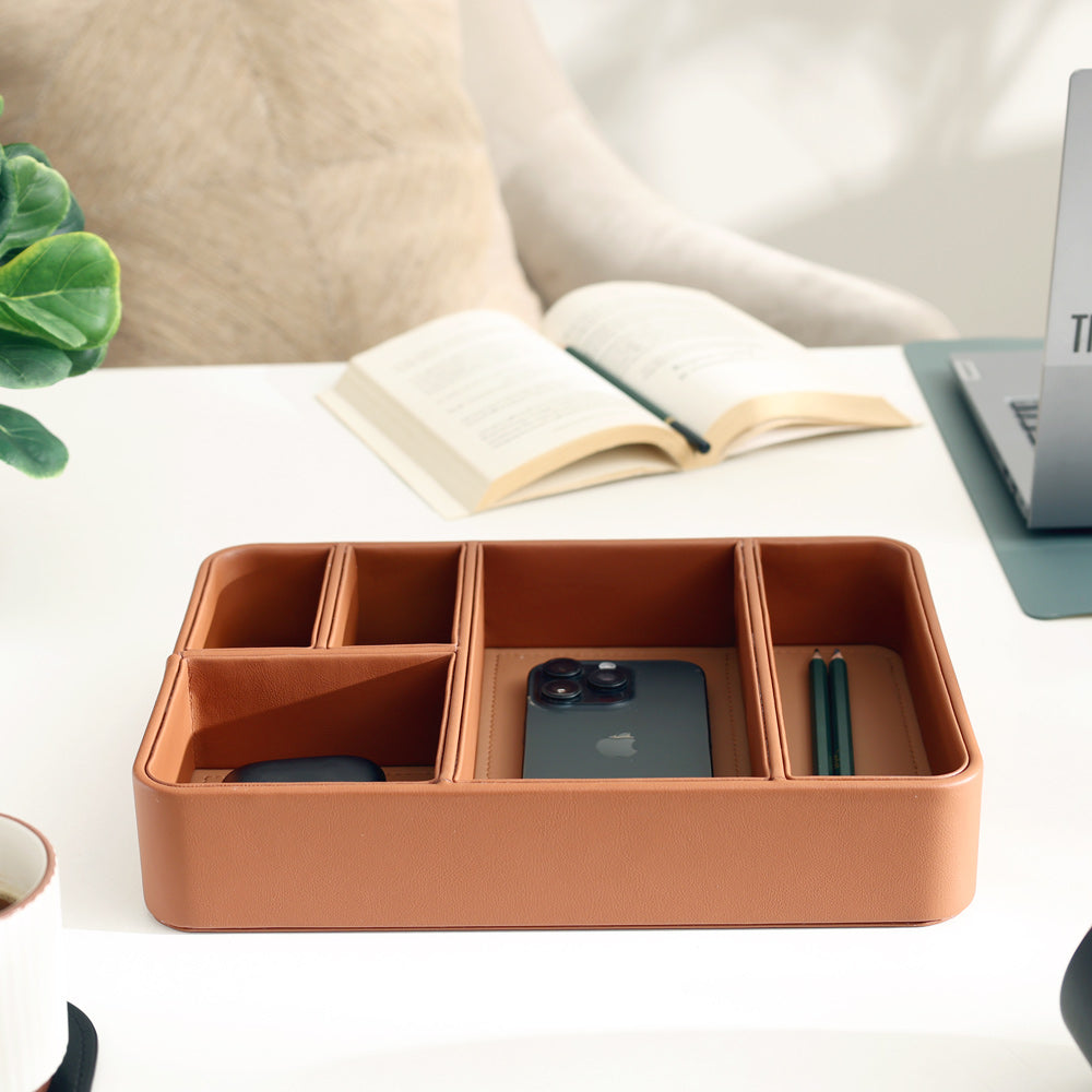 Marqis 5-Compartment Organiser Tray Medium - Tan Brown