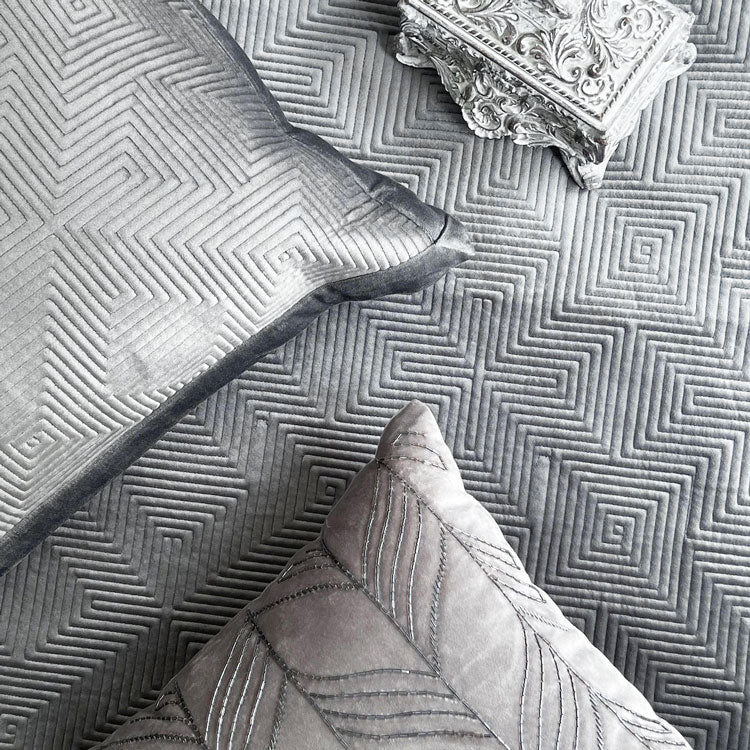 Maze Velvet Bedspread - Dark Grey
