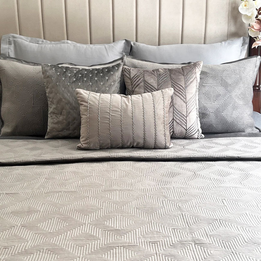Maze Velvet Bedspread - Dark Grey