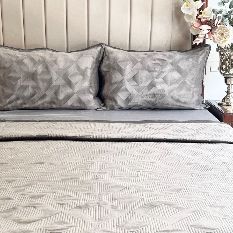 Maze Velvet Bedspread - Dark Grey