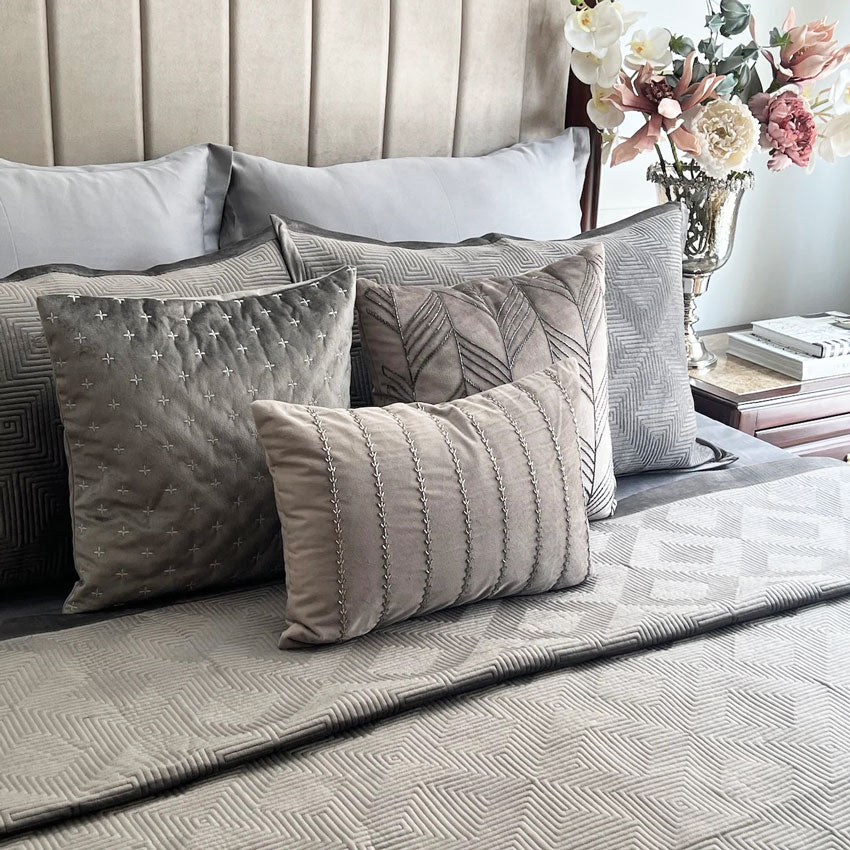 Maze Velvet Bedspread - Dark Grey