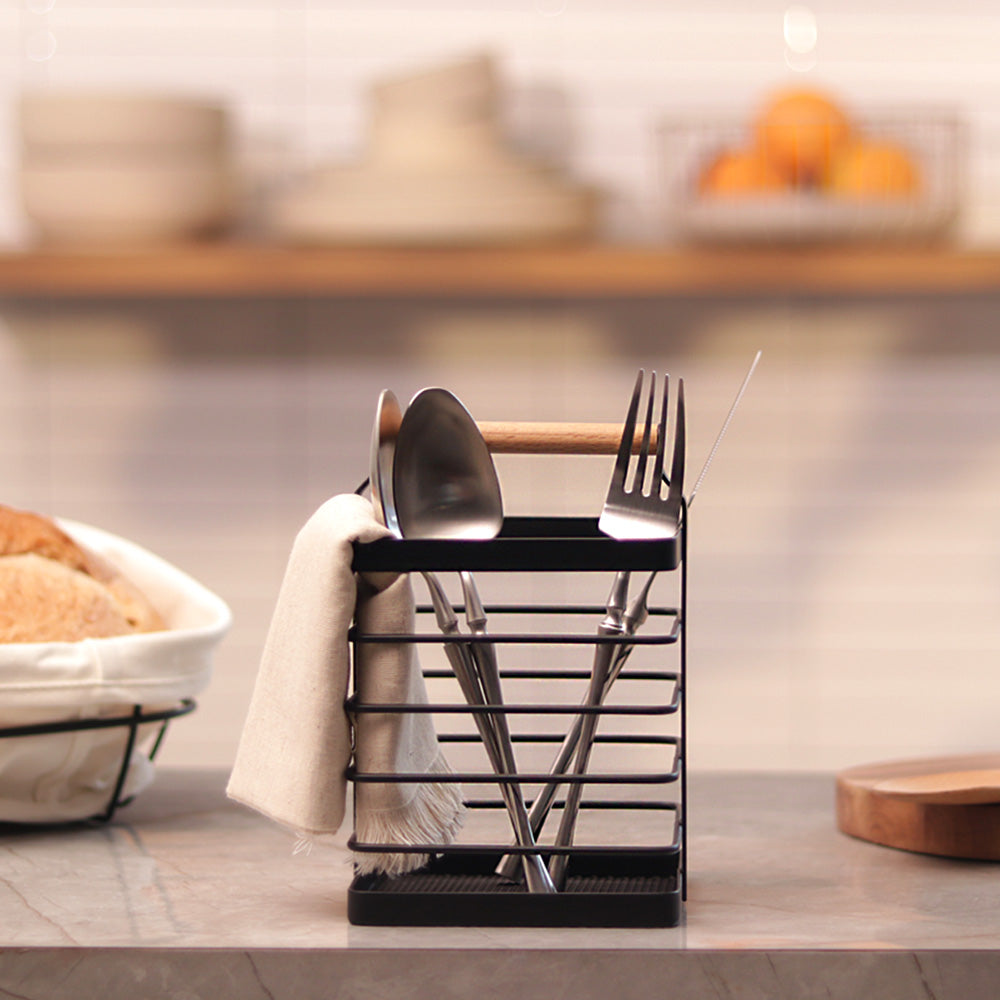 Mesh Square Cutlery Holder - Black Natural