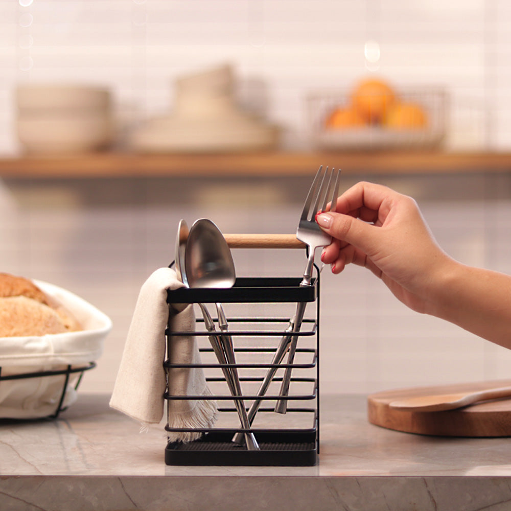 Mesh Square Cutlery Holder - Black Natural