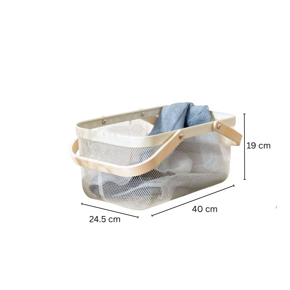 Mesh Rectangular Basket with Handle - Cream