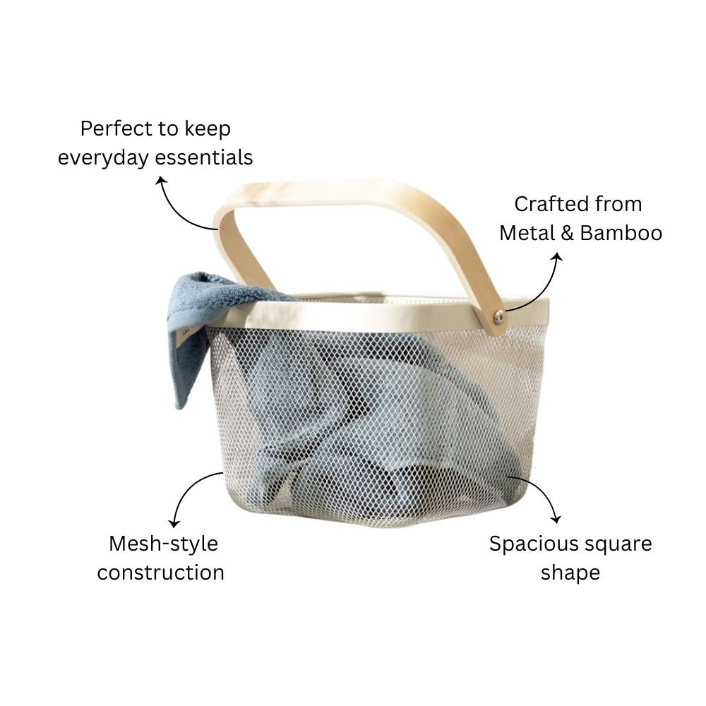 Mesh Square Basket with Handle - Cream