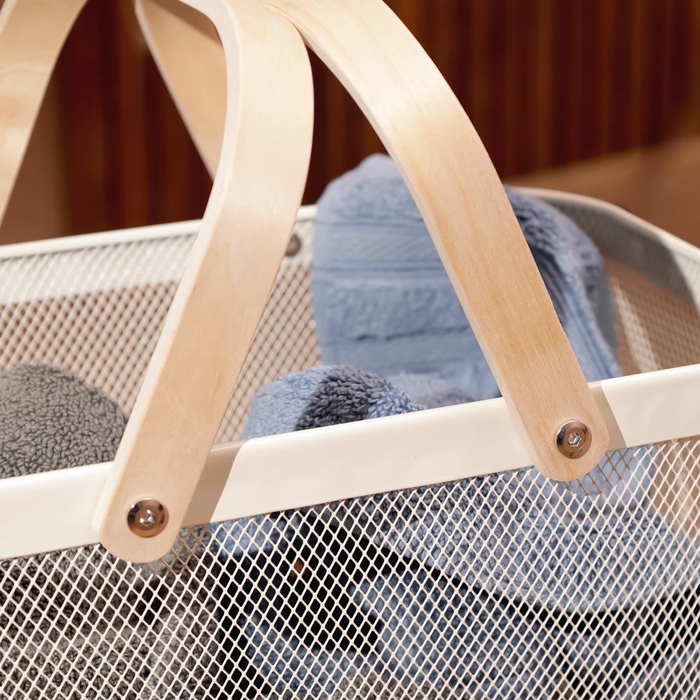 Mesh Rectangular Basket with Handle - Cream