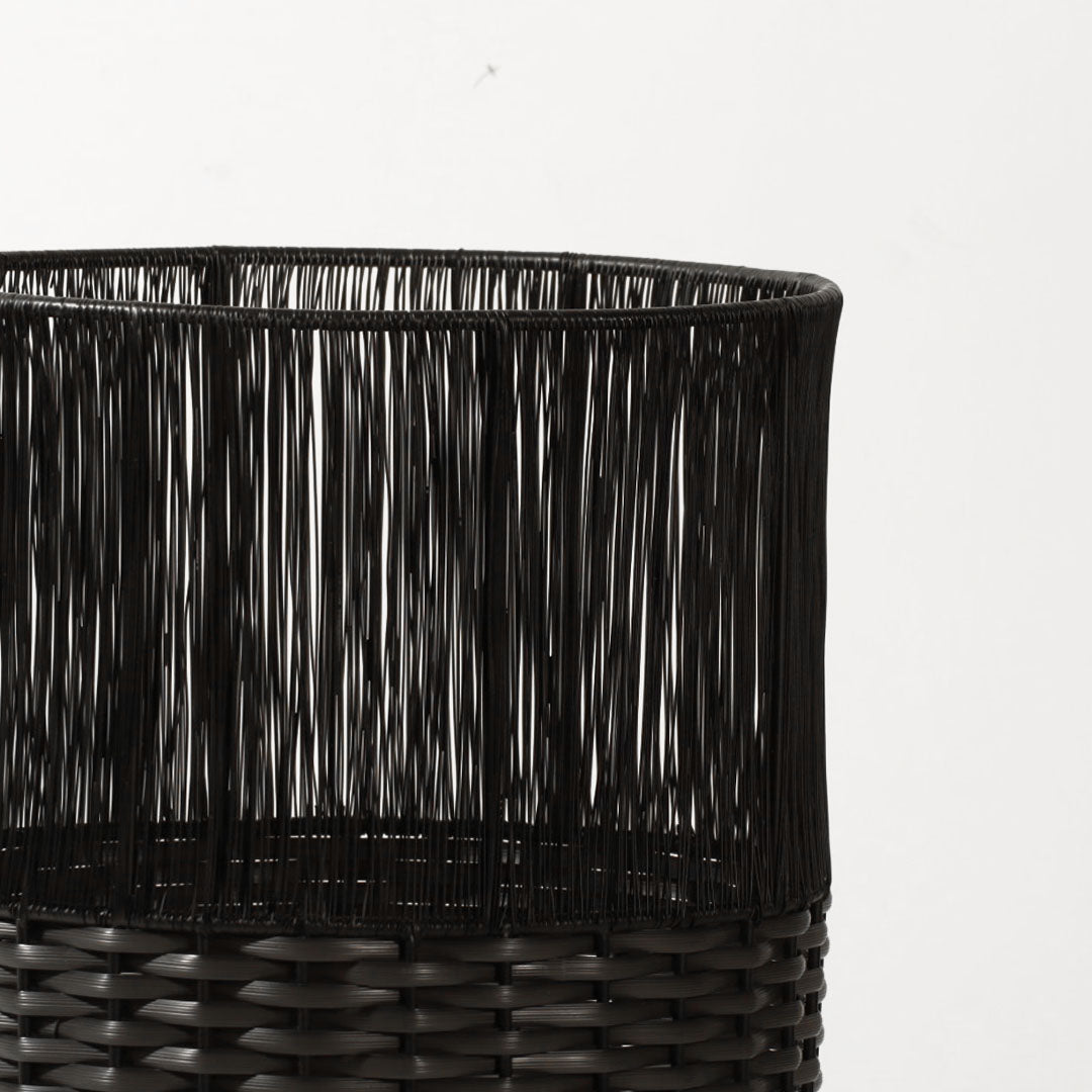 Metal and Rattan Open Basket - Charcoal Black